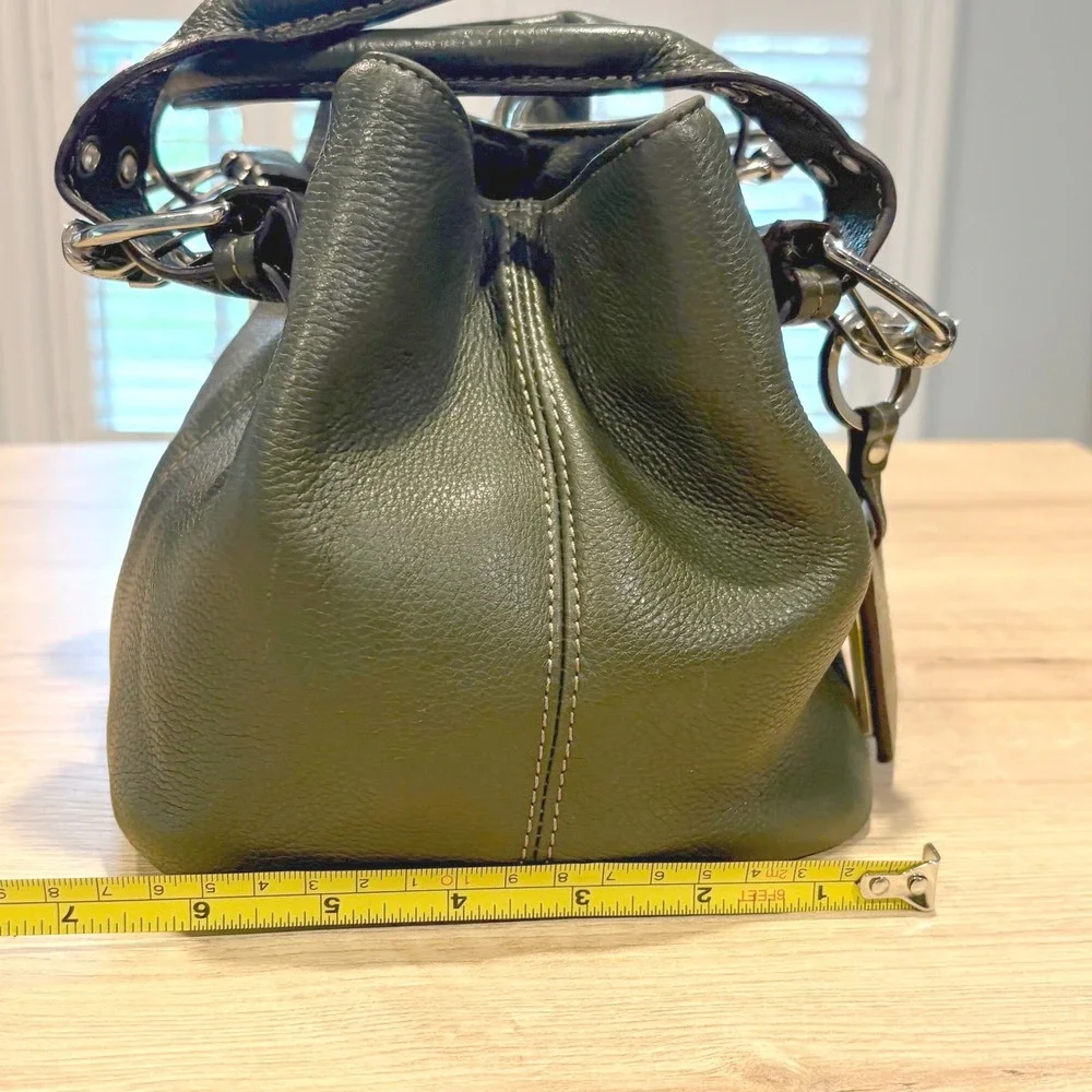 Tignanello Olive Green Pebbled‎ Leather Satchel Buckle Handbag Silver Hardware
